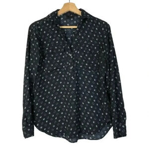 Ann Taylor Factory Navy Blue & White Polka Dot Long Sleeve Top XS
